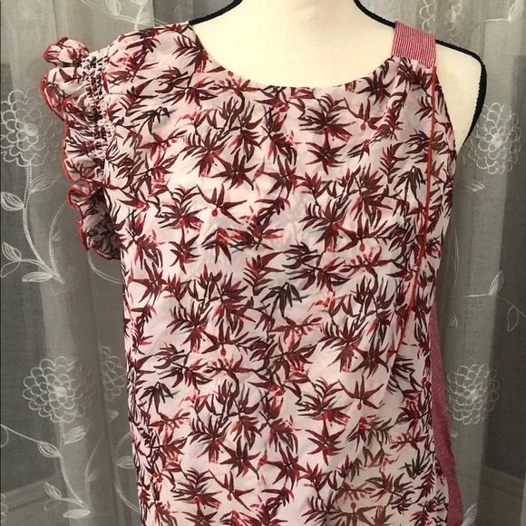 🎄 Spanner  red and white stripe/floral top SZ M - Picture 1 of 12